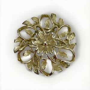 Vintage Signed SARAH‎ COVENTRY Gold Tone Open Leaf Flower Brooch Pin Fashion
